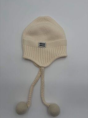Miu Miu Cream Knit Earflap Beanie